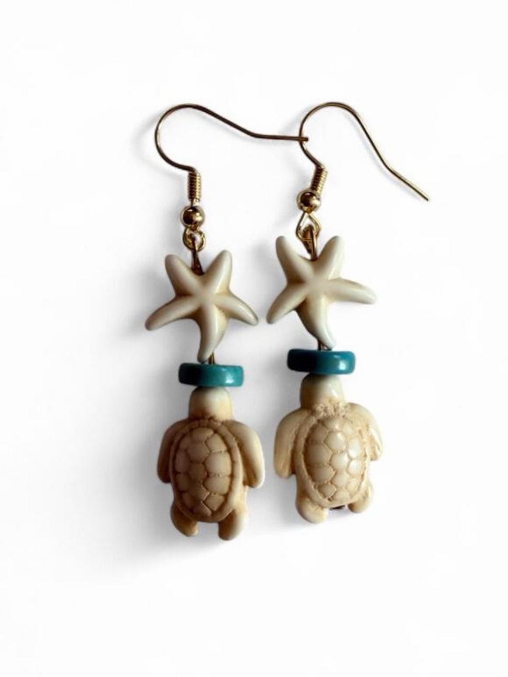 Handmade Ivory Starfish & Sea Turtle Earrings Boho Beach
